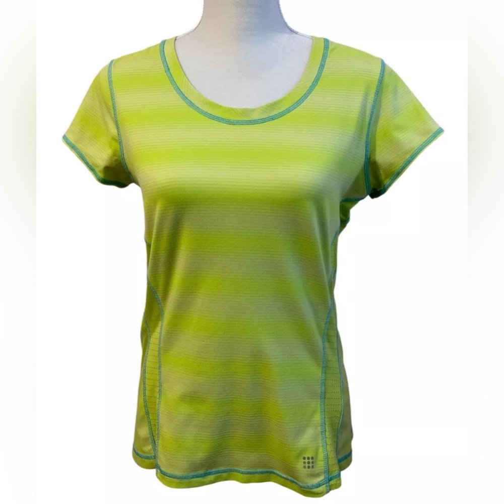 Title Nine Women Striped Athletic Top Neon Green Size Medium Gym Workout Casual